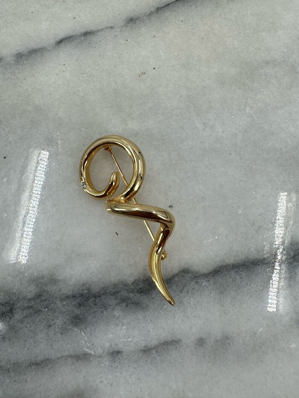 Vintage Gold plated brooch with cubic zirconia accent